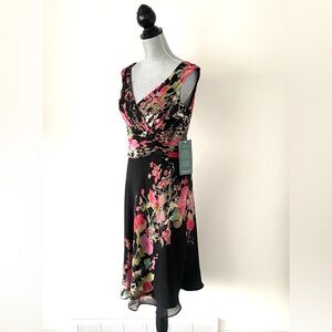 NWT Coldwater Creek Off the Shoulder Ruched Silk Pleated Teacup Dress Sz 8 Party